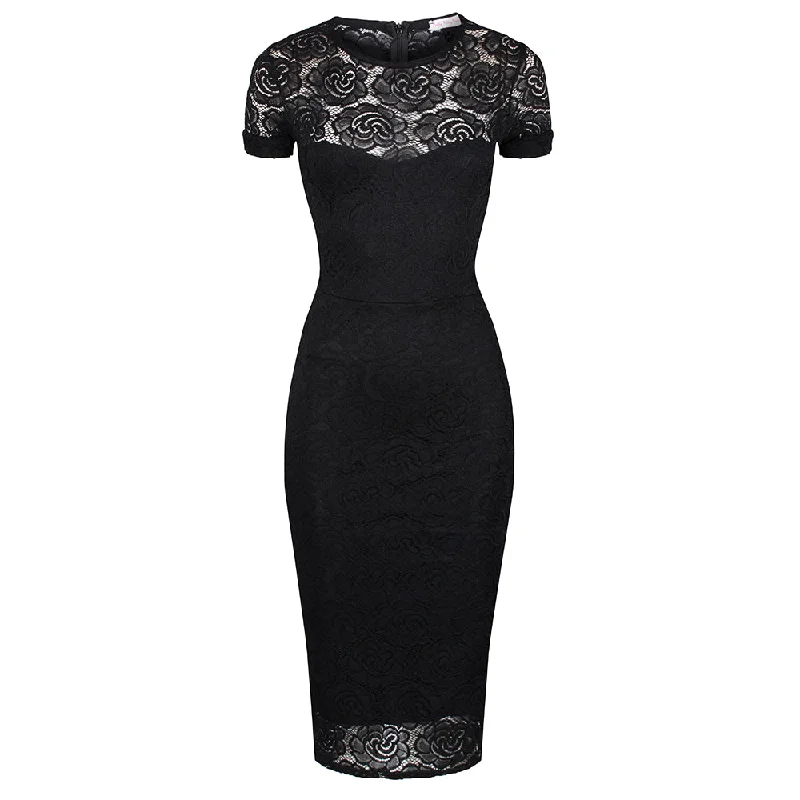 Black Cap Sleeve Lace Wiggle Pencil Cocktail Dress Maternity party dresses