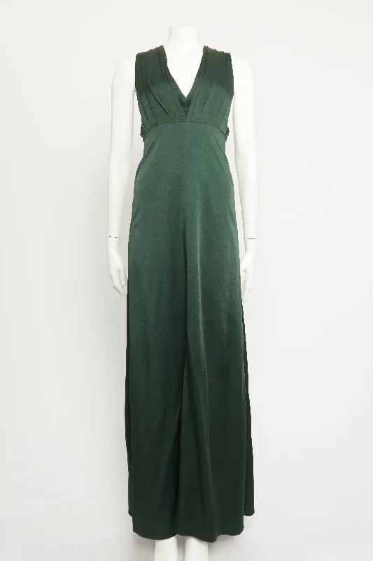 Green Gathered V Neckline Preowned Evening Dress Engagement party dresses