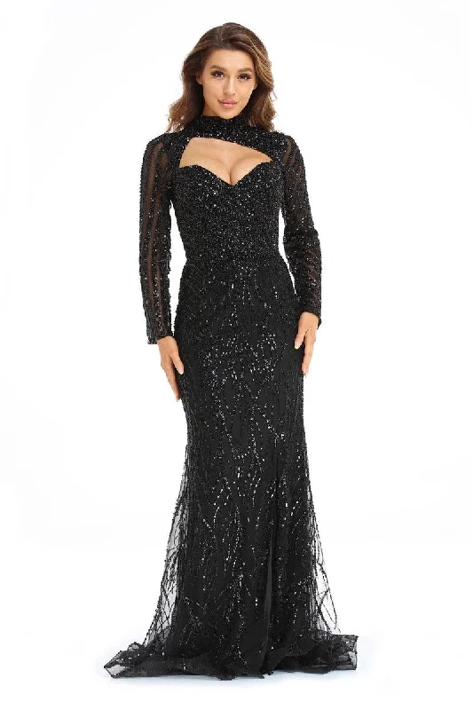 High Couture NR2247 Long Sleeve Formal Beaded Prom Gown Holiday party dresses