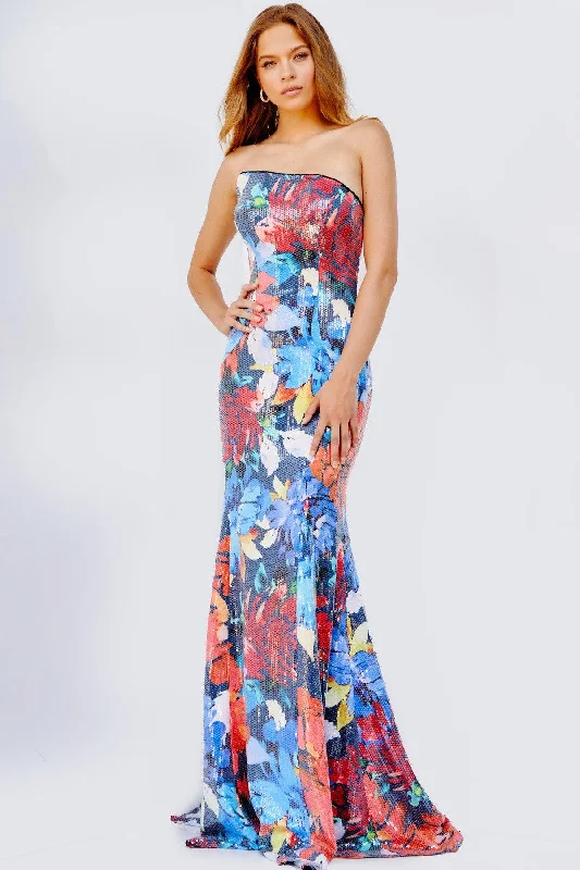 Jovani 23907 Long Strapless Floral Print Prom Gown A-line party dresses