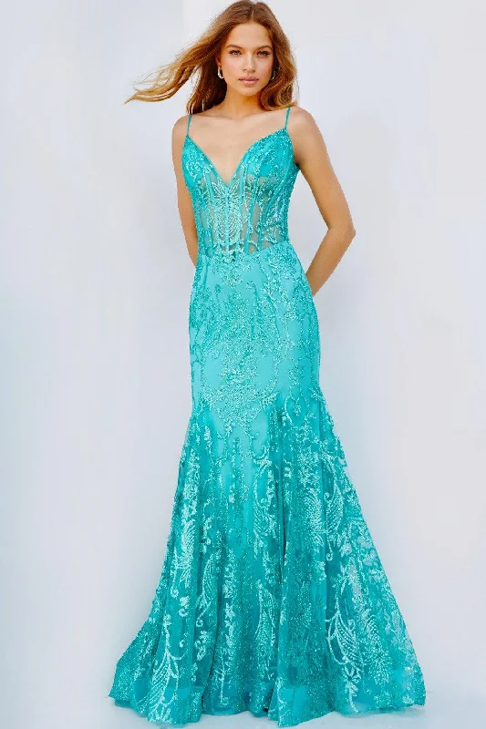 Jovani 22388 Long Spaghetti Strap Lace Mermaid Prom Gown Satin party dresses