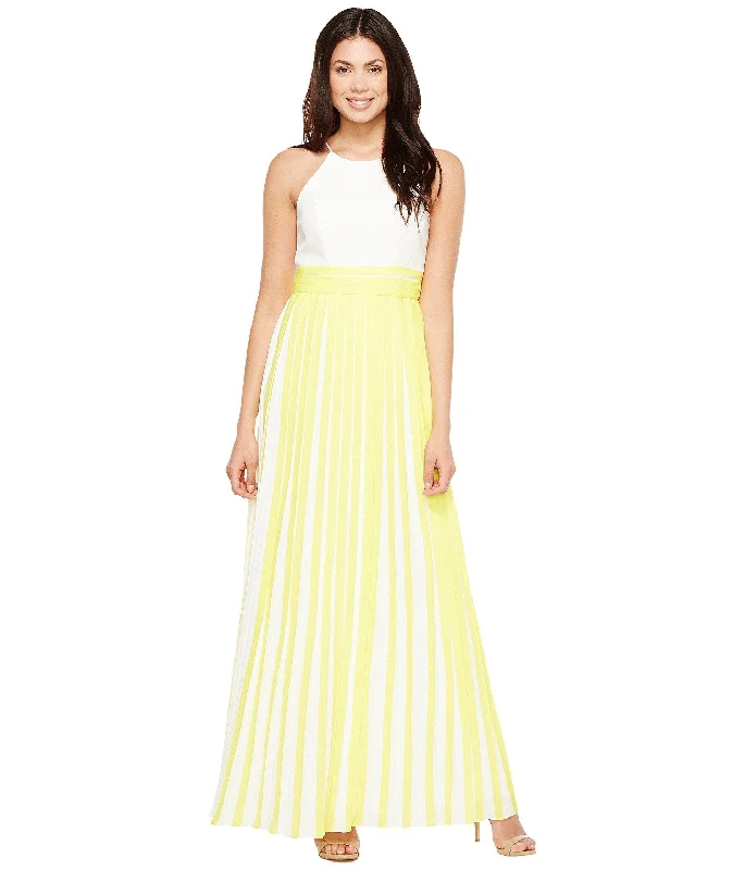 Aidan Mattox Pleated Brocatelle Halter Dress MN1E200900 - 1 pc Lemon In Size 6 Available Luxury unclassified dresses