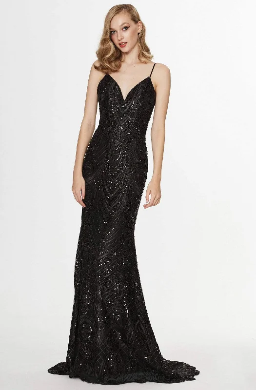 Angela & Alison - 91107 Bedazzled Plunging V-neck Trumpet Dress Sexy unclassified dresses