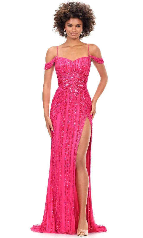 Ashley Lauren 11257 - Beaded High Slit Evening Gown Fall unclassified dresses