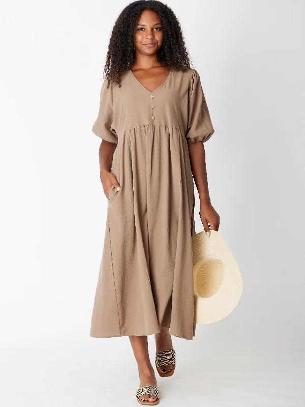 Billow Sleeve Cotton Dress - Latte 27933 Vintage unclassified dresses