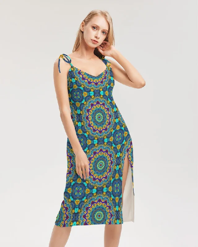 Blue Green Blur Kaleidoscope Women's Tie Strap Split Dress Boho unclassified dresses