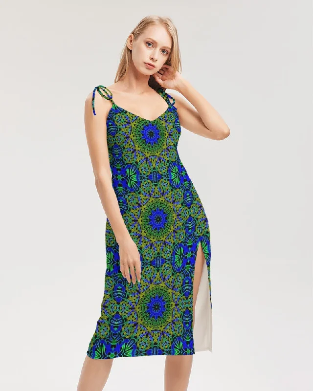 Blue Green Celtic Kaleidoscope Women's Tie Strap Split Dress Bodycon unclassified dresses