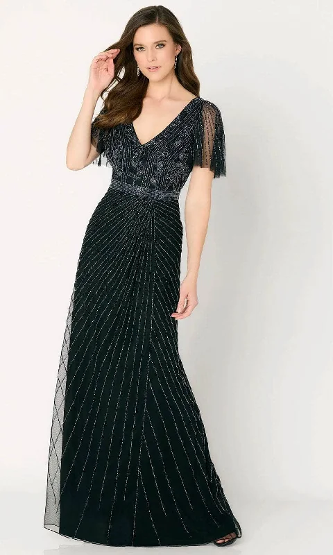 Cameron Blake CB785 - Flutter Sleeve Crystalline Evening Dress Breathable unclassified dresses