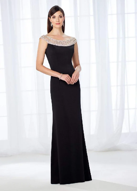 Mon Cheri - 118663 Beaded Bateau Neckline Evening Gown - 2 Pcs Black in Size 4 and Size 6 Available A-line unclassified dresses