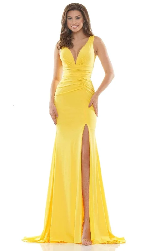 Colors Dress - 2694 Ruched High Slit Mermaid Gown Flowy unclassified dresses