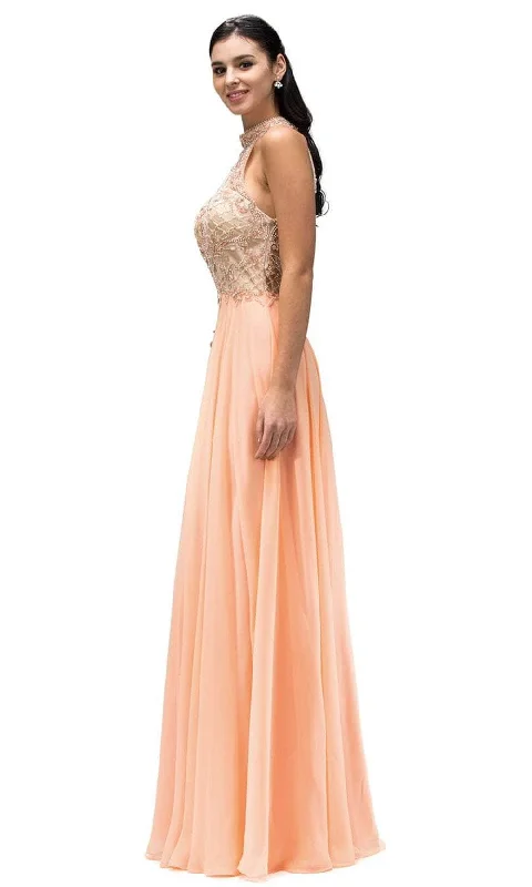 Dancing Queen 9293 - Illusion High Halter Prom Gown Wrap unclassified dresses