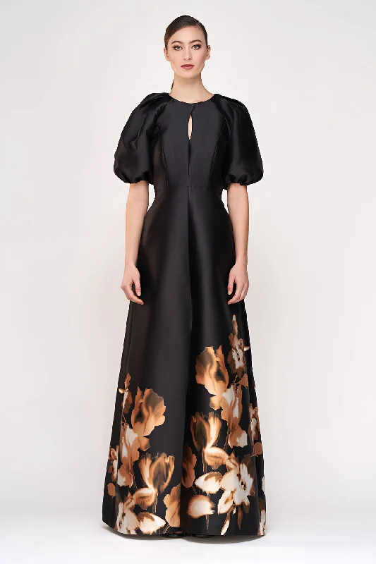 Delfina Statement Sleeve Gown Bold pattern unclassified dresses