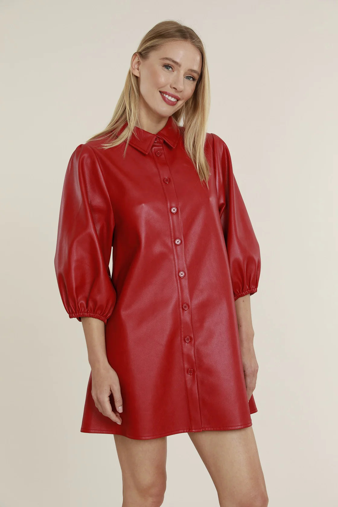 DOLCE CABO Vegan Leather Tunic Dress - Red Denim unclassified dresses