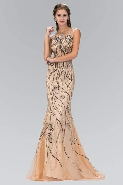 Elizabeth K - Beaded Bateau Neck Mermaid Gown GL2149 - 1 pc Nude In Size S Available Sexy unclassified dresses