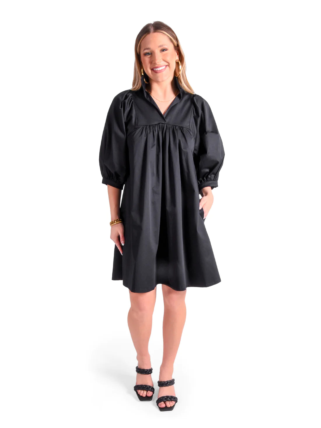 EMILY MCCARTHY Stella Dress - Black Cotton Poplin Ruched unclassified dresses