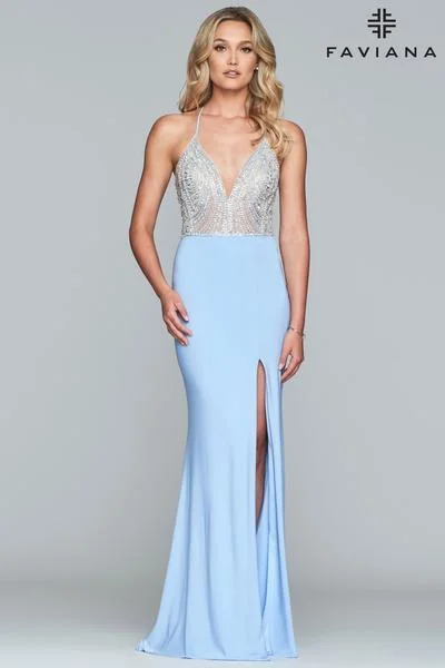 Faviana - Strappy Plunging V-Neckline Jersey Dress s10060 Engagement unclassified dresses