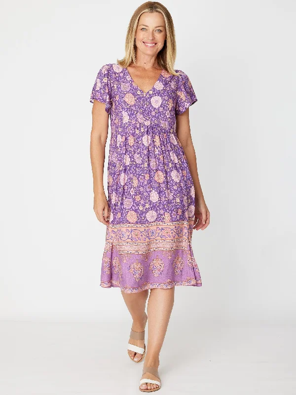 Flounce Sleeve Dress- 30674 Lavender Fall unclassified dresses