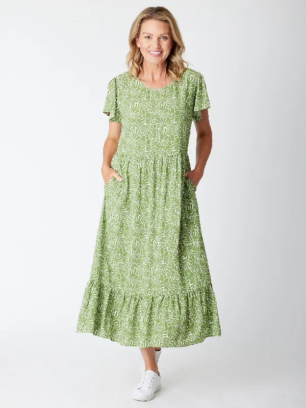 Flutter Slv Tier Dress - Green 30424 Cotton unclassified dresses