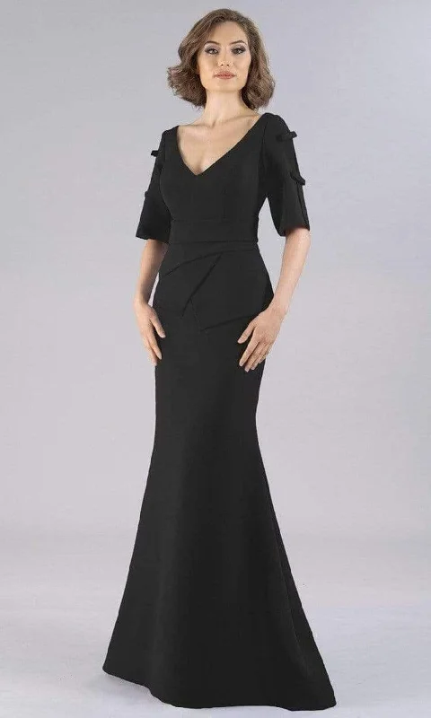 Gia Franco - Elbow Sleeves V-Back Trumpet Gown 12102 Fashionable unclassified dresses