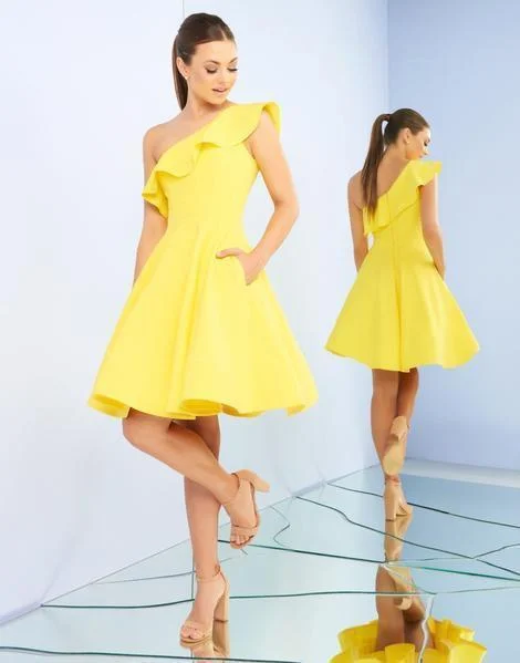 Ieena Duggal - One Shoulder Ruffled Neckline A-Line Dress 26099I - 1 Pc. Lemon in size 6 Available Spring unclassified dresses