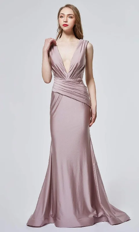 J'Adore Dresses - J19020 Daring Neckline Pleated Trumpet Gown Earthy tone unclassified dresses