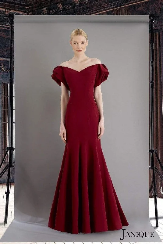 Janique - 1943 Ruffled Off Shoulder Mermaid Gown Velvet unclassified dresses