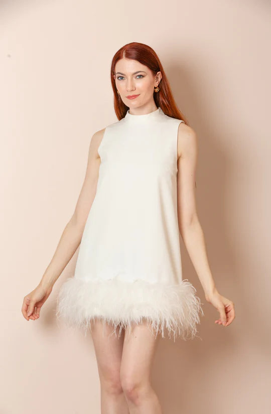 JESSIE LIU Sleeveless Dress with Feathers - White Monochrome unclassified dresses