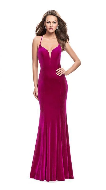 La Femme Strappy Plunging Sweetheart Velvet Sheath Gown 25174 - 1 pc Fuchsia In Size 12 Available Women's unclassified dresses