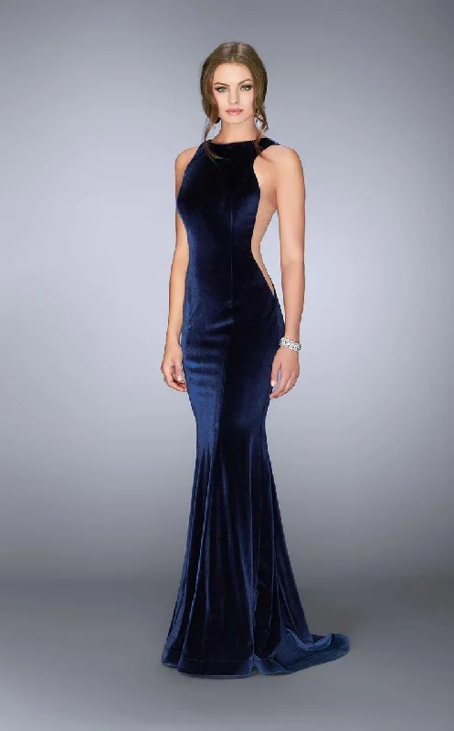 La Femme Svelte Velvet Mermaid Gown in Navy 24605 Holiday unclassified dresses