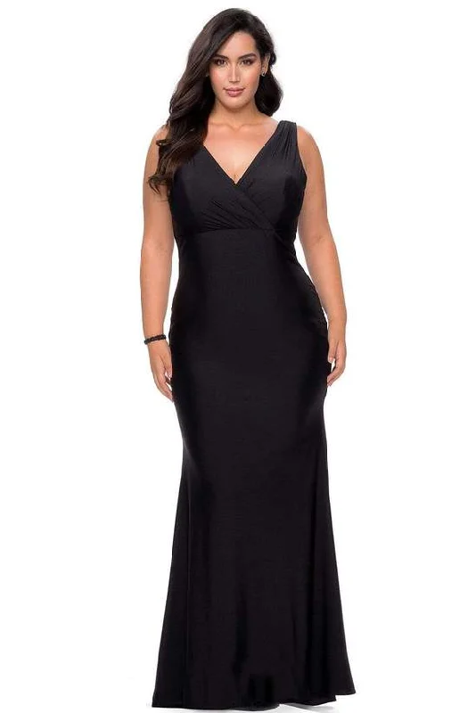 La Femme - V-Neck Wide Strap Sheath Dress 29016SC - 1 pc Black In Size 24W Available Bold pattern unclassified dresses