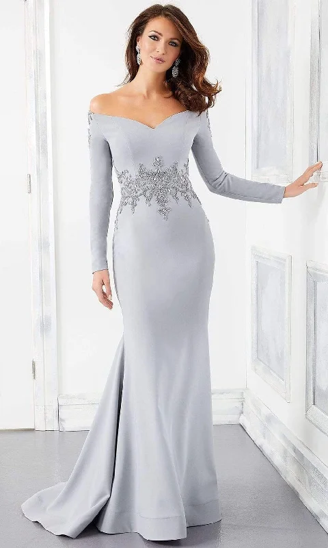 Mori Lee - Sweetheart Off Shoulder Beaded Mermaid Dress 72308SC - 1 pc Silver In Size 10 Available Lace unclassified dresses