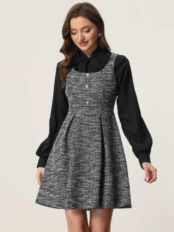 Tweed Sleeveless Square Neck Plaid Fit and Flare Dress Discounted unclassified dresses