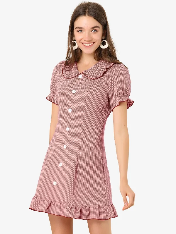 Plaid Gingham Ruffled Retro Peter Pan Collar Dress Bold pattern unclassified dresses