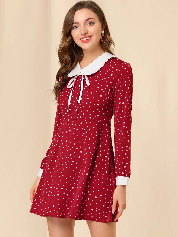 Polka Dots Sweet Tie Neck Contrast Peter Pan Collar Dress Summer unclassified dresses