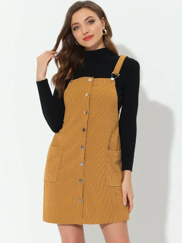 Corduroy Adjustable Straps Button Down Pinafore Overall Dress Monochrome unclassified dresses