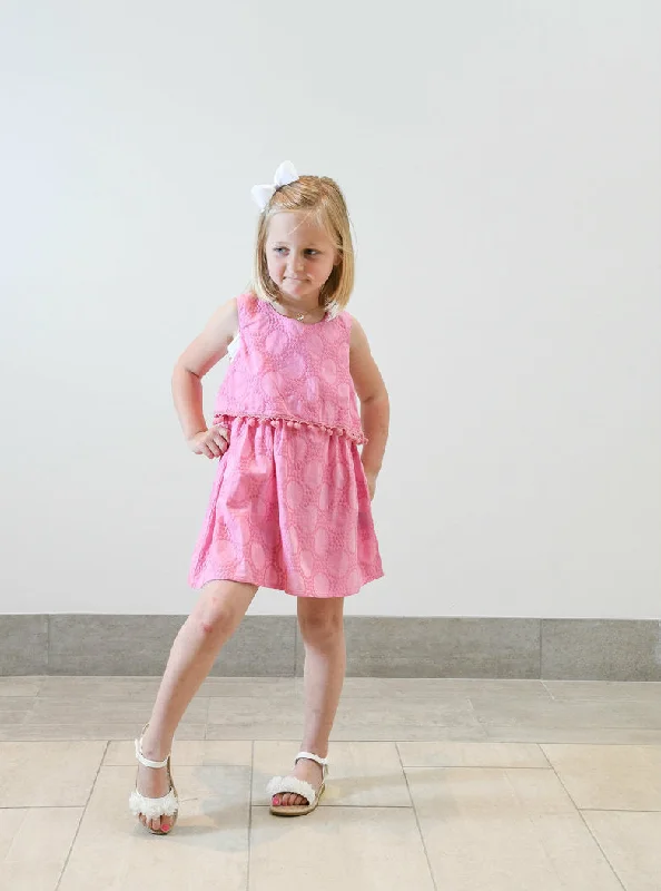 Pretty in Pink Pom Pom Embroidered Dress for Girls Silk unclassified dresses