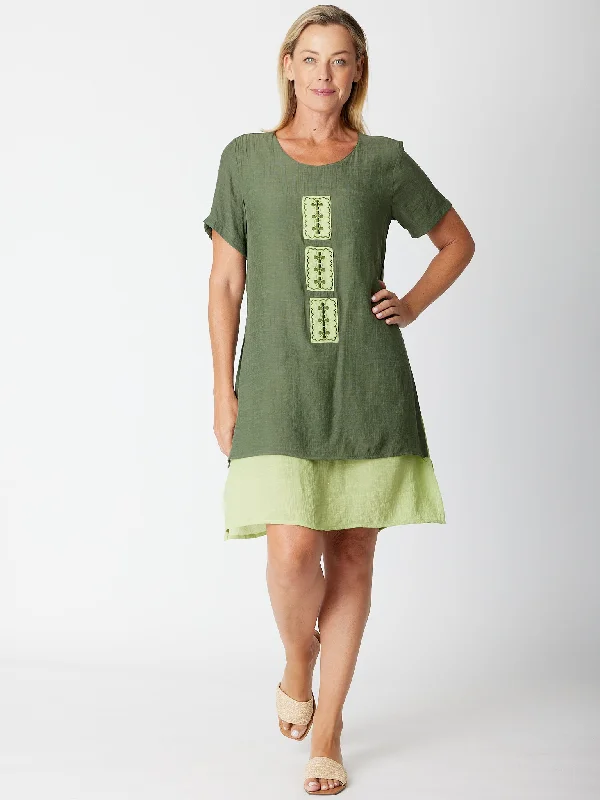 Rectangle Patch Tunic/Dress - 30605 Khaki Lime Short unclassified dresses