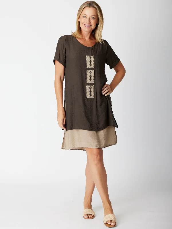 Rectangle Patch Tunic/Dress - 30605 Mocha Beige Stylish unclassified dresses