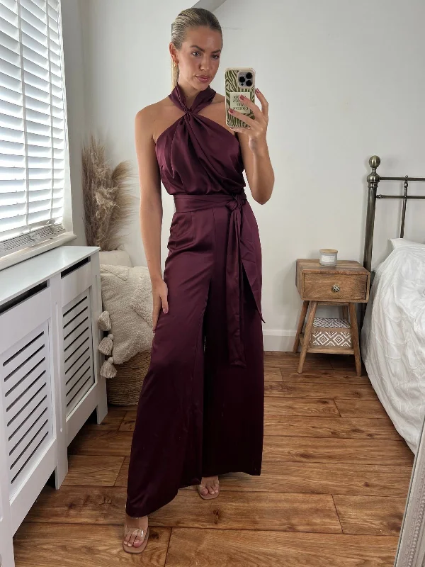 Romy Satin Halter Jumpsuit / Mulberry High-end unclassified dresses