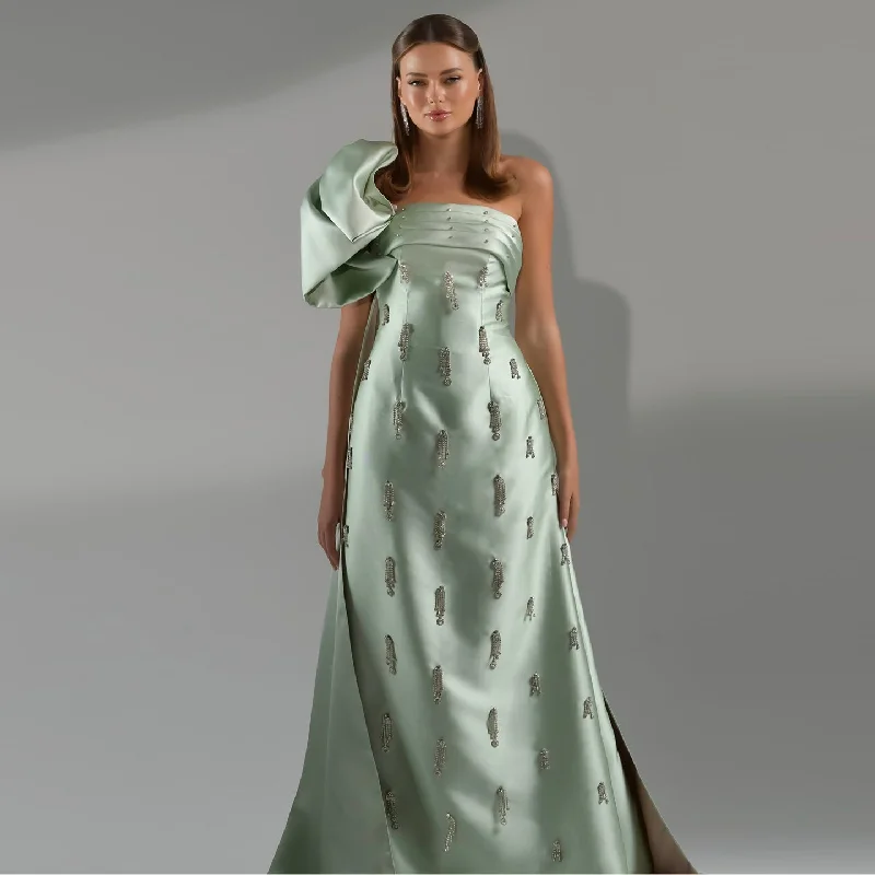 Sage Green One-Shoulder Tassel Evening Dress with Cape SS368 Best-selling unclassified dresses