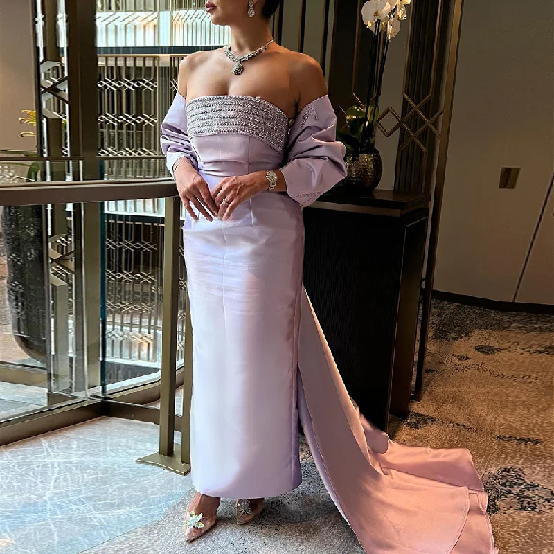 Luxury Lilac Beaded Evening Dress with Bow Cape SS319 Comfortable unclassified dresses