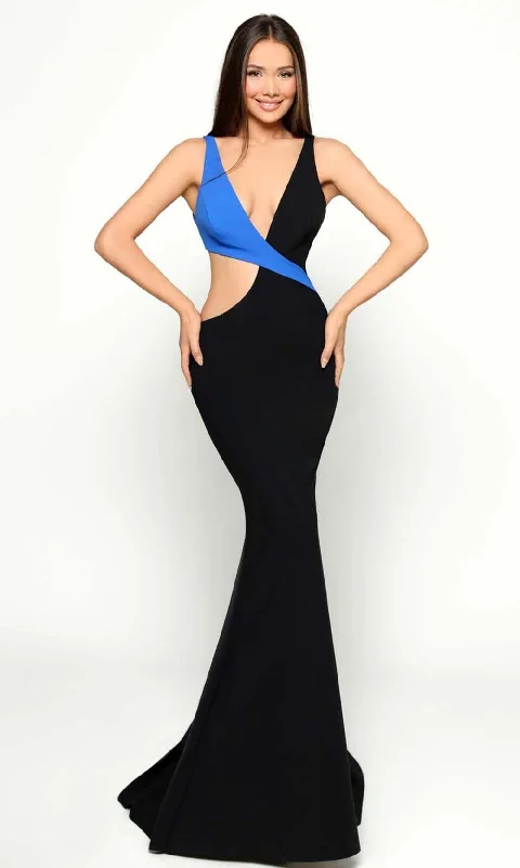 Tarik Ediz - 51188 Fitted Plunging V-Neck Evening Dress Printed unclassified dresses