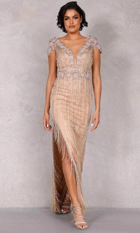 Terani Couture 2027GL3259 - Fringed Slit Beaded Evening Dress Bodycon unclassified dresses