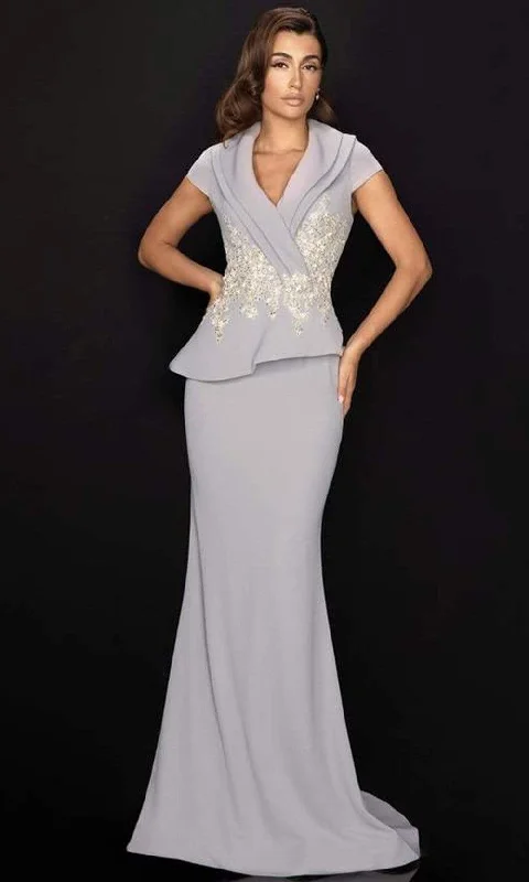 Terani Couture - Cap Sleeve Surplice Collar Appliqued Gown 2011M2135 Plus size unclassified dresses