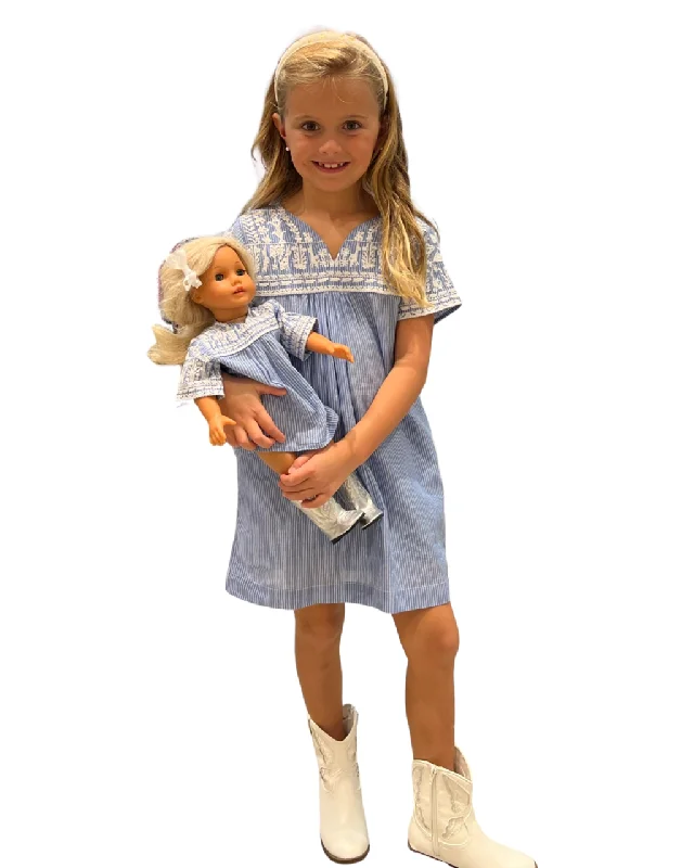 The Aubrey Embroidered Blue and White Cotton Dress For Girls Sequin unclassified dresses