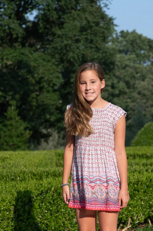 The Cloey Smocked Dress For Girls in Coral Unique unclassified dresses