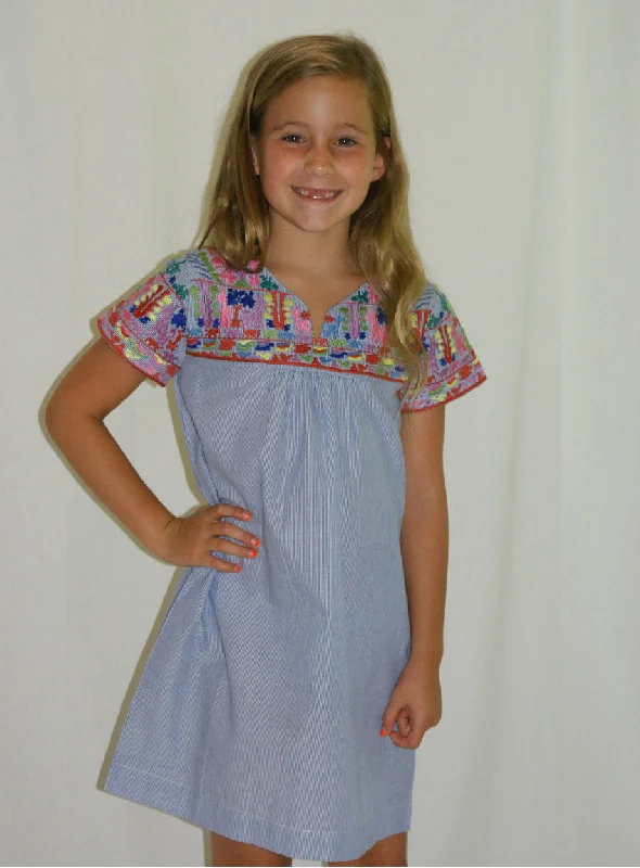 The Lexie Embroidered Pin Stripe Dress for Girls Dark color unclassified dresses