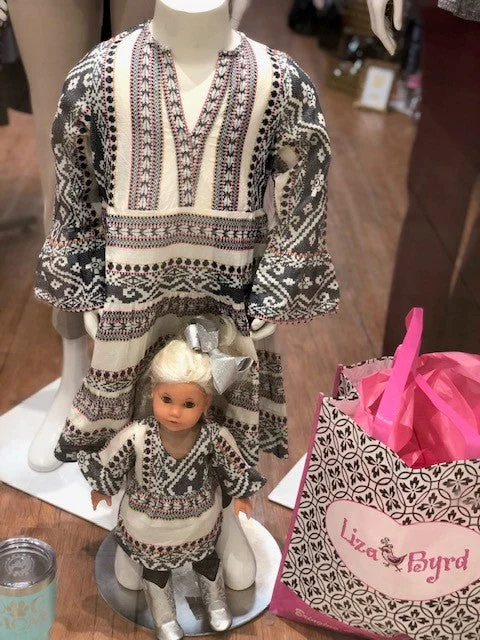 The Neely Girl's Embroidered Jacquard Tunic Dress White and Black Stripe Sequin unclassified dresses