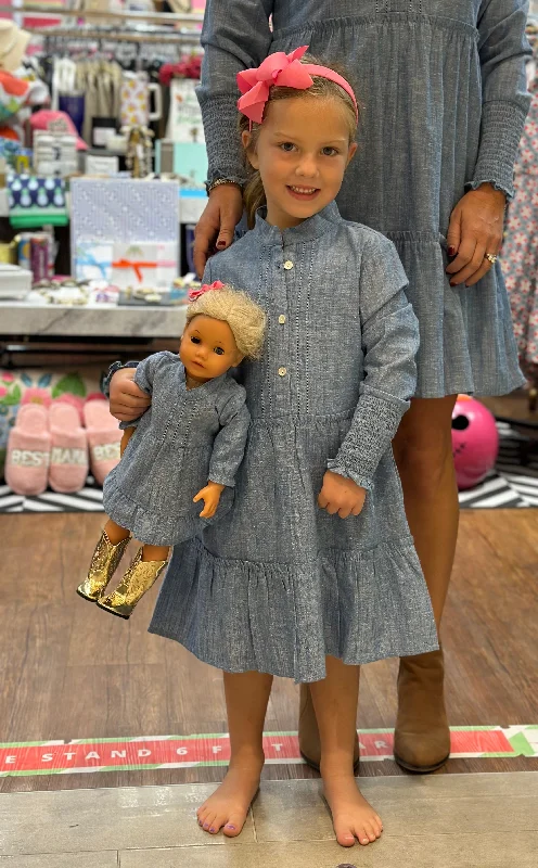 The Wesley Smocked Sleeve Girls Dress in Chambray Unique unclassified dresses