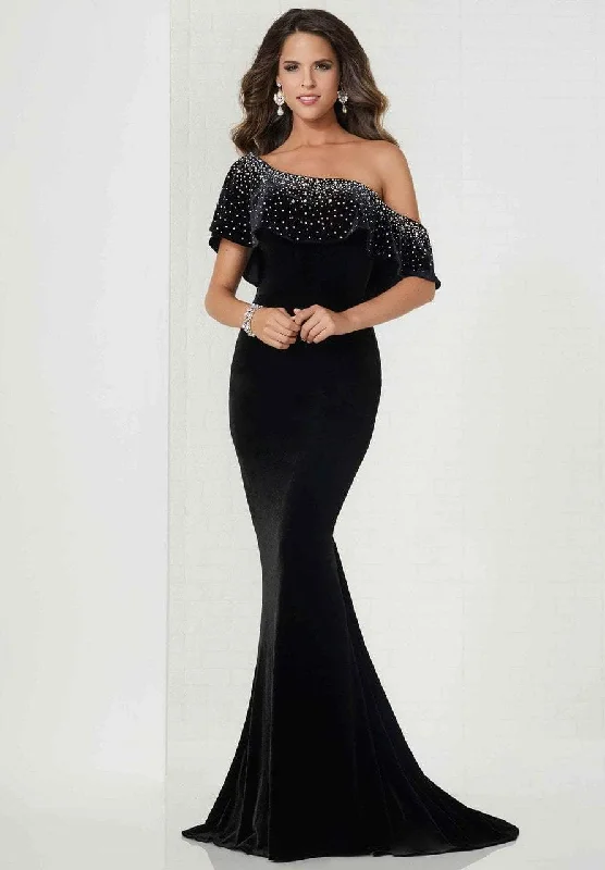 Tiffany Designs Fitted Embellished Asymmetric Trumpet Gown 46125 Monochrome unclassified dresses